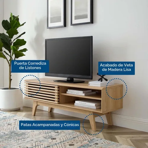 Vista 9 de Mueble para televisor de 48 pulgadas Modway Render, de estilo moderno de mediados de siglo con perfil bajo, color roble