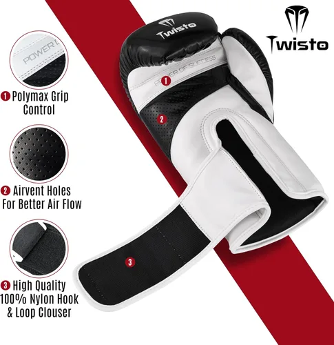 Vista 3 de Twisto Guantes de boxeo – Guantes de entrenamiento profesional y entrenamiento para hombres y mujeres – Muay Thai, MMA, kickboxing, bolsa pesada