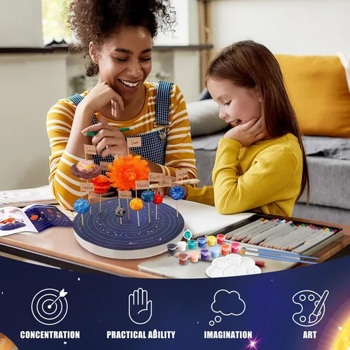 Vista 6 de Ayfjovs Kit de proyecto de sistema solar, bolas de espuma del sistema solar, manualidades para niños, proyectos escolares para aprender planetas