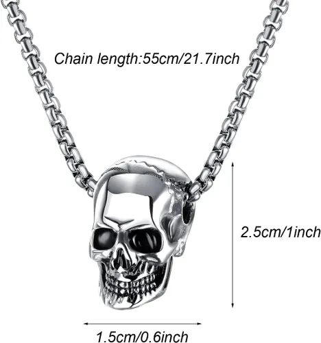 Vista 2 de Weenkeey 2 piezas de cráneo collar gótico punk rock hip hop colgante collar collar colgante amuleto fresco collar para hombres - negro plata, Metal