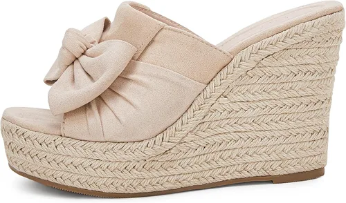 Vista 5 de PiePieBuy Alpargatas de plataforma para mujer, sandalias de cuña con lazo y puntera abierta