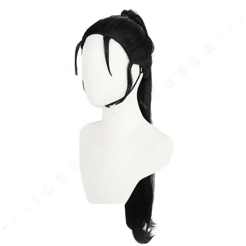 Vista 4 de SYIBOO Hinatsuru - Peluca de cosplay de anime Kimetsu No Yaiba Yuukaku-hen Tengen Uzui Wife negra peluca para mujer