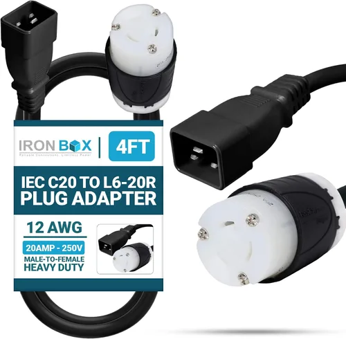 Vista 14 de IronBox Electric - Cable de alimentación de enchufe IEC C20 a L6-20R resistente - Chaqueta de 12 AWG - Clasificado para 20 amperios y 250 V - Cable
