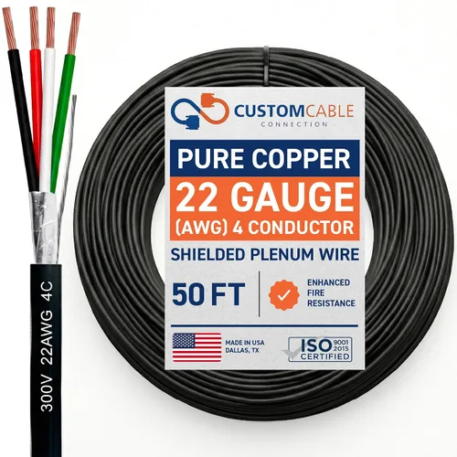 Vista 50 de Cable CMP Plenum blindado trenzado de conexión de cable, cable de bajo voltaje CL3P listado por UL, 22 AWG 2 conductores, carrete de 500 pies, blanco