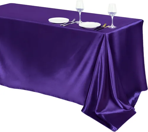 Vista 39 de TURSTIN Paquete de 4 manteles de satén negro de 102 x 58 pulgadas, mantel rectangular de seda brillante, tela suave, decoración de mesa para bodas