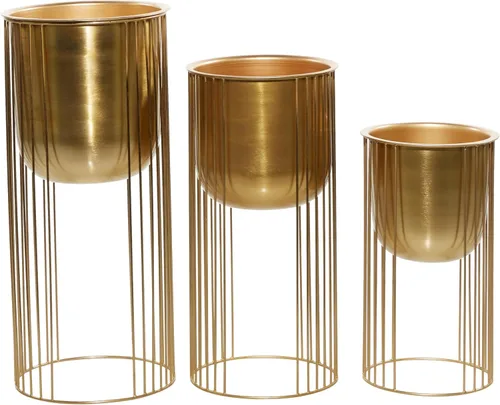 Vista 3 de Deco 79 Juego de 3 macetas de metal para interiores y exteriores, 24 Dorado