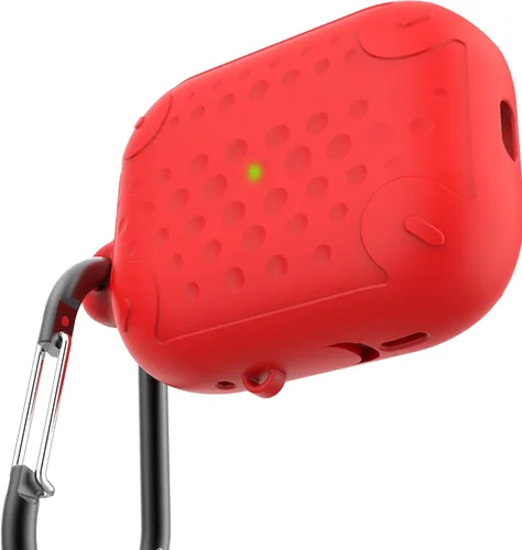 Vista 8 de Funda impermeable para AirPods Pro de 2ª generación, funda protectora de silicona antipérdida, carga inalámbrica y LED visible, con mosquetón