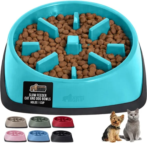 Vista 20 de GORILLA GRIP® Cuencos patentados de alimentación lenta sin BPA, juguete interactivo para perros y gatos, enriquecimiento de entrenamiento Beige
