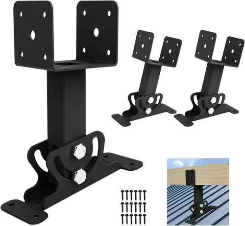 Vista 7 de Kit de soporte de viga elevadora de techo, soportes de pérgola de montaje en techo, soporte de techo ajustable, resistente, negro, poste elevador