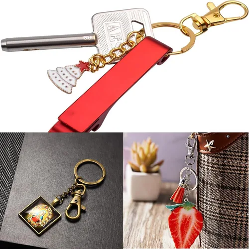 Vista 6 de 100 ganchos a presión con cordón y llaveros con cadena y anillos de salto para llavero, accesorios de manualidades de joyería