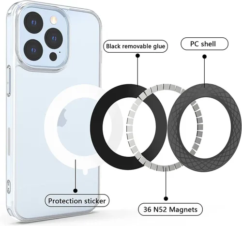Vista 3 de Anillo magnético universal, anillo adaptador magnético, adhesivo magnético compatible con accesorios Magsafe y carga inalámbrica para iPhone