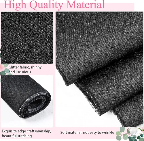 Vista 5 de Shihanee Alfombra de pasillo de lentejuelas para boda, alfombra con purpurina con cinta de alfombra, brillante, para baile de graduación, Negro