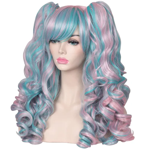 Vista 4 de ColorGround - Peluca larga rizada para cosplay con 2 coletas, talla única