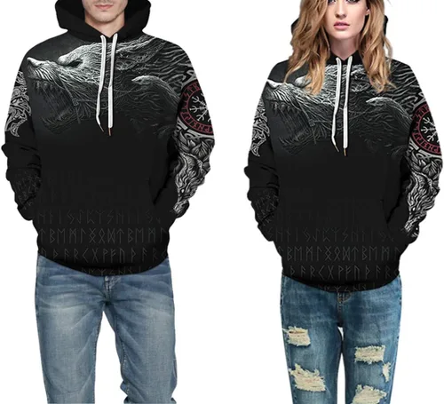 Vista 5 de ENLACHIC Sudadera con capucha con estampado digital 3D de tatuaje vikingo, para hombre