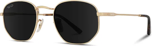 Vista 5 de WearMe Pro - Gafas de sol polarizadas retro con marco dorado redondo geométrico