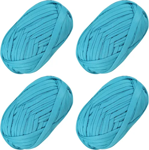 Vista 32 de 2 piezas de tela elástica para camisetas, hilo de crochet para tejer DIY, hilo de punto grueso tipo espagueti para proyectos de bolsos, mantas Aqua