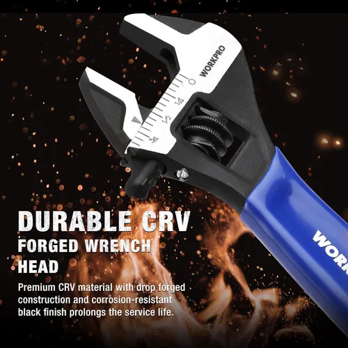 Vista 6 de WORKPRO Llave ajustable mini de 4 pulgadas, llave de mandíbula ancha de acero Cr-V con óxido negro para tuercas pequeñas, escalas métricas y SAE