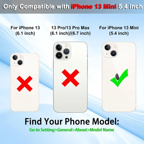Vista 2 de VANAVAGY Funda tipo cartera compatible con iPhone 13 Mini para mujeres y hombres, funda de piel sintética con tapa para teléfono compatible con Negro