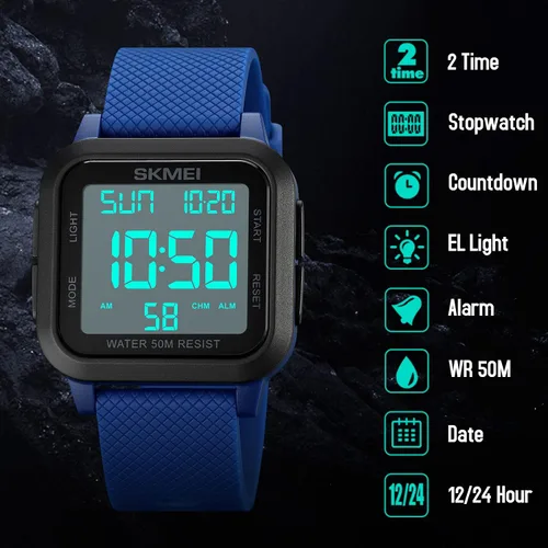Vista 4 de SKMEI Reloj deportivo digital para hombre, ultra delgado, de cara grande, impermeable, con cronómetro, temporizador de cuenta regresiva, función