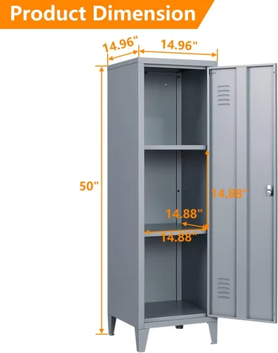 Vista 3 de Armario de almacenamiento con cerradura, organizador de casillero de metal para empleados, gabinete de acero con llaves y estantes extraíbles