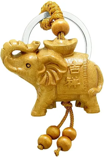 Vista 2 de Magic Human Regalos de elefante para mujer, llavero de Feng Shui de la suerte, amuleto de poder de protección, dijes de madera para sandalias