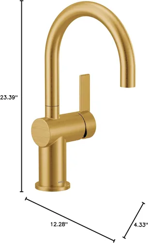 Vista 10 de Moen Cia Grifo de barra moderno color oro cepillado con aumento de potencia y acentos opcionales en negro mate, instalación fácil de un solo mango