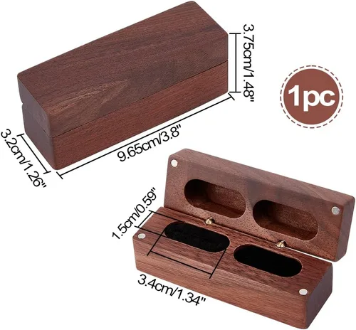 Vista 2 de PH PandaHall Caja de anillos de madera de 2 ranuras, caja rústica para anillos de compromiso, caja de anillo de compromiso de madera, soporte