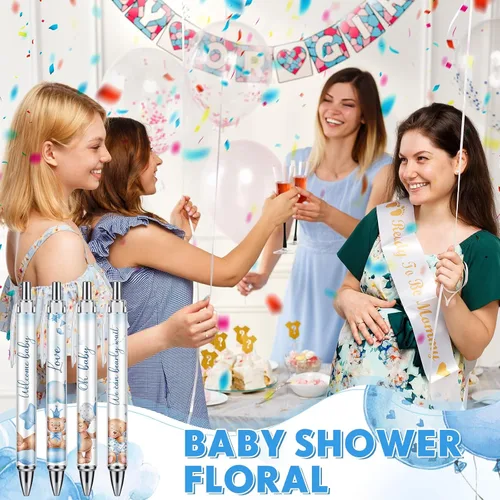 Vista 7 de Chuangdi 48 bolígrafos de baby shower, recuerdos de fiesta a granel para invitados, bolígrafos retráctiles de tinta negra, regalos de baby shower