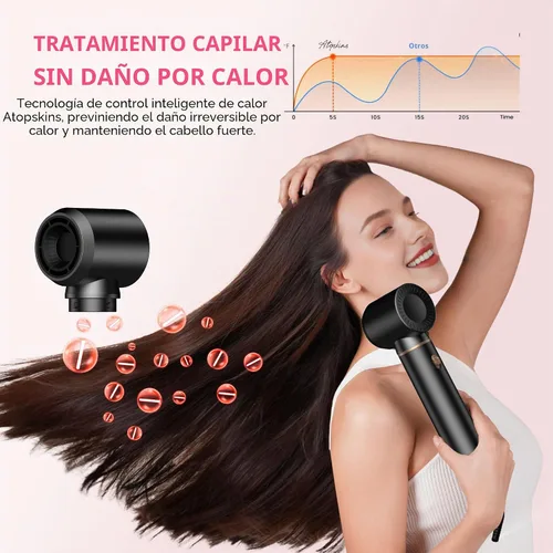 Vista 6 de Atopskins Juego de cepillos 5 en 1, moldeador de aire caliente de 1000 W con rizador de envoltura automática y pantalla LED de temperatura, cepillo