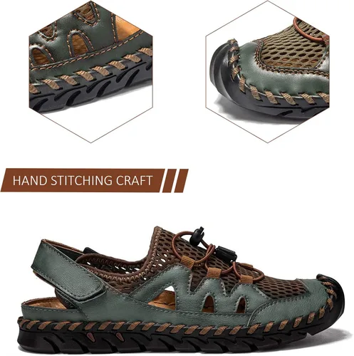 Vista 3 de Sandalias para hombre, zapatos de playa de cuero de verano para pescador, sandalias de punta cerrada para hombres, sandalias de agua transpirables