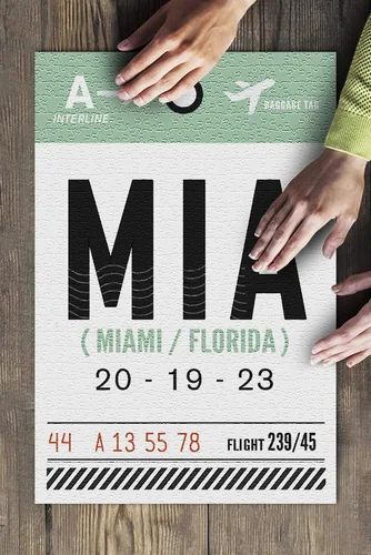 Vista 3 de Miami Florida MIA Luggage Tag 19x27 inches Premium 500 Piece Jigsaw Puzzle for Adults and Family Made in USA