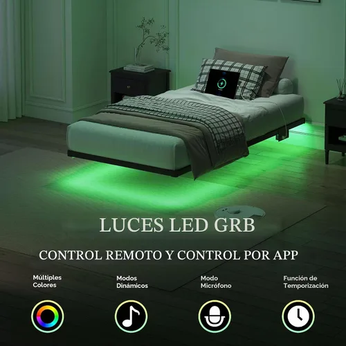 Vista 3 de YORMDMO Base de cama flotante tamaño individual, marco de cama resistente con luces LED inteligentes y estación de carga, cama moderna de plataforma