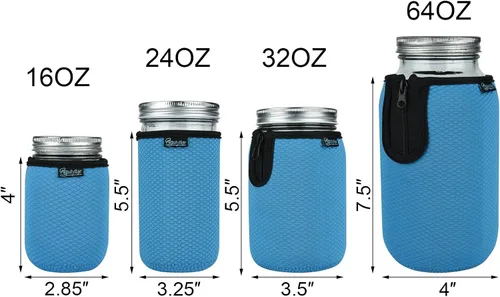 Vista 5 de Beautyflier Tarros Mason de boca regular de 16 onzas, cubierta de neopreno para conservas de bola de boca ancha, tarros de 16 onzas, funda de boca