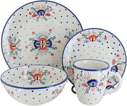 Vista 7 de Cerámica polaca Blue Rose – Juego de 4 piezas Blue Harmony – Servicio para 1-1 lugar – Ideal para cenas diarias, comidas informales o como vajilla