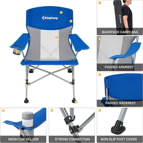 Vista 6 de KingCamp Silla de camping, resistente sofá plegable de 500 libras para adultos, asiento acolchado cómodo con bolsa enfriadora portavasos