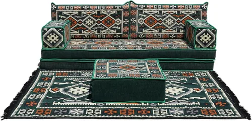 Vista 13 de arabicsofa Sofá Tradicional Árabe para Piso – Juego de Cojines Modulares para Sala de Estar Azul