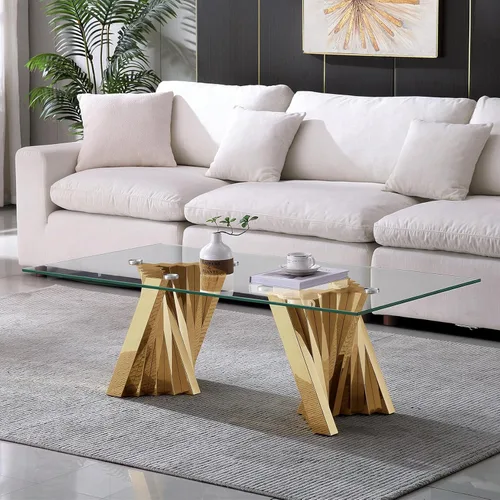 Vista 34 de Mesa auxiliar de cristal dorado de lujo, moderna mesa de centro cuadrada para sofá con base de acero inoxidable con espejo brillante, mesa de noche