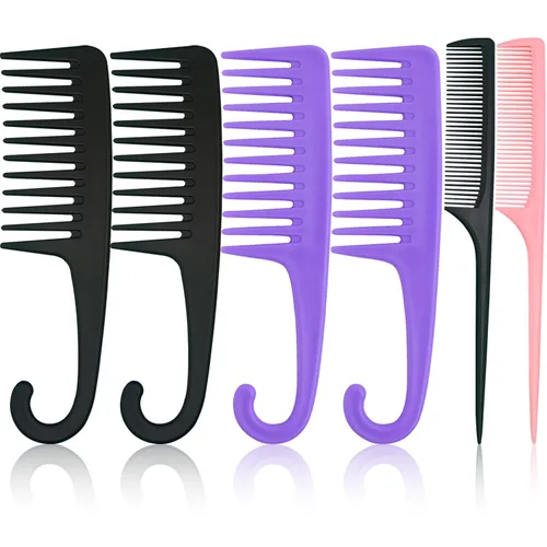 Vista 8 de Peine de cola de rata, 2 peines con punta de separación, peineta de dientes finos, peine de dientes finos, antiestático, desenredante, para mujeres