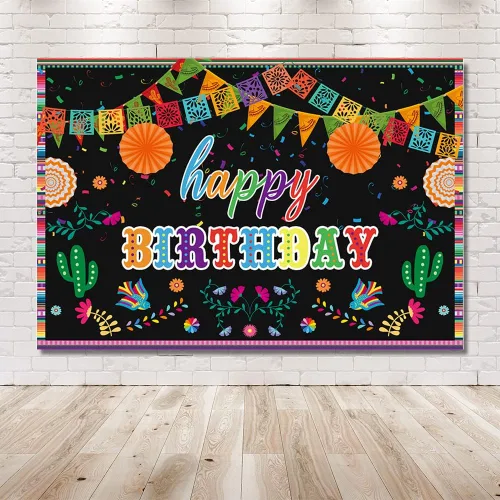 Vista 6 de MEHOFOND Telón de fondo de fiesta mexicana para fiesta de cumpleaños, suministros de decoración de fiesta, pancarta colorida para fotografía