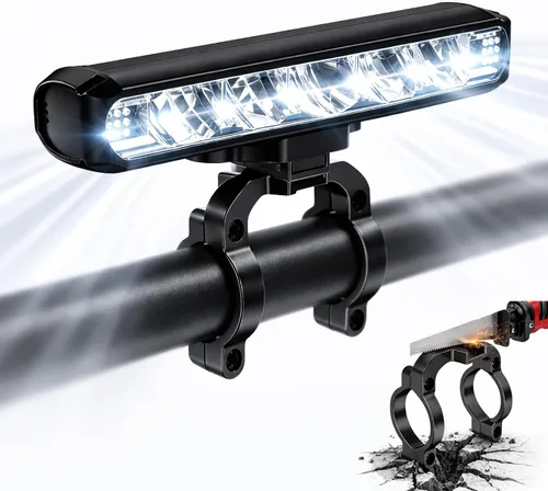 Vista 7 de Luces de bicicleta superbrillantes para conducción nocturna, luz frontal recargable por USB, 4 modos de luz de bicicleta de montaña con función