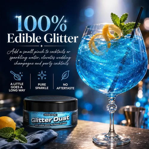 Vista 4 de HomeHere Purpurina comestible para bebidas y pasteles, 0.35 onzas de polvo brillante de diamante de grado alimenticio, polvo brillante