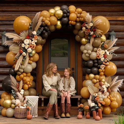 Vista 7 de Brown Balloon Arch Kit - Double Stuffed Matte Nude Tan Neutral Latex Balloons Garland with Metallic Gold Bohemian Style for Baby Shower Fall