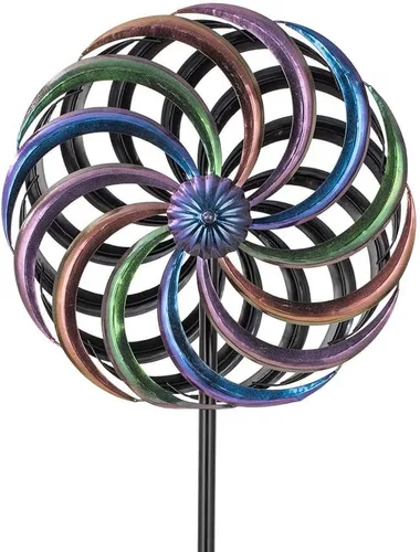 Vista 12 de DREAMYSOUL Molinillos de viento coloridos de 38 pulgadas, molinillos de metal para jardín y jardín, molinillos de viento decorativos para patio al