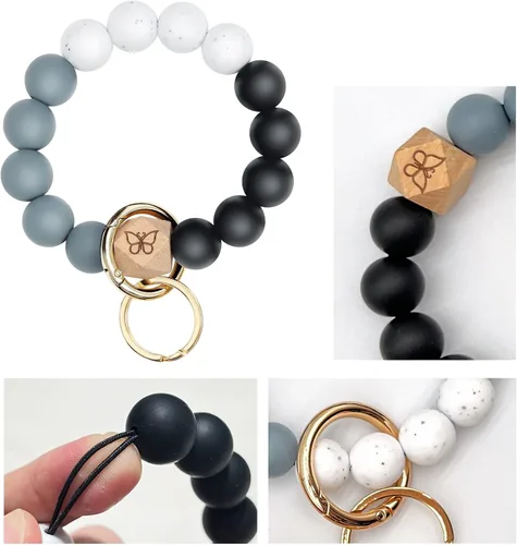 Vista 3 de Llavero pulsera con bolsillo para tarjetero, llavero con borla, llavero para mujer