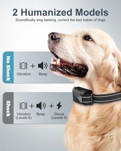 Vista 3 de Collar antiladridos para perros grandes, medianos y pequeños con choque de vibración de pitido, IP67, impermeable, recargable, inteligente