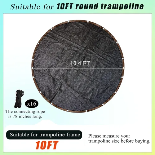 Vista 6 de Funda de sombra para cama elástica redonda de 10 pies, cubierta redonda para cama elástica al aire libre para protección solar y bloqueo de hojas