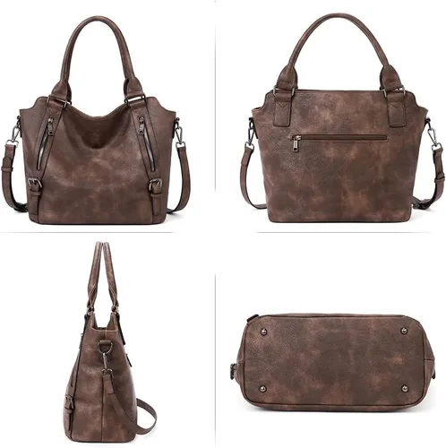 Vista 7 de CLUCI - Bolsos de cuero vegano para mujer, bolso grande y de hombro tipo hobo 00-café oscuro