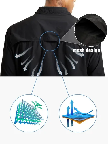 Vista 5 de TACVASEN Camisas tácticas para hombre, secado rápido, protección UV, transpirable, manga larga, senderismo, pesca, botones