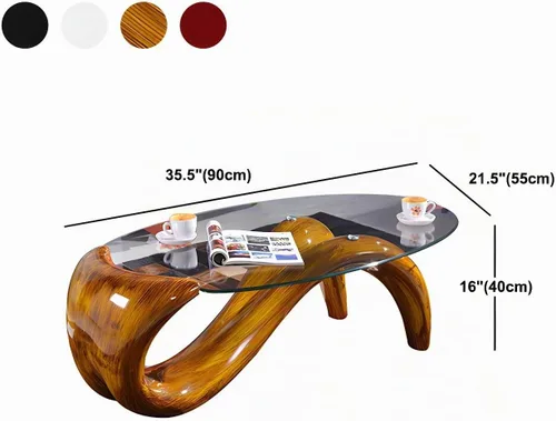 Vista 2 de LITFAD Mesa de cóctel moderna con tapa de vidrio, ovalada, contemporánea, mesa de centro creativa de sirena para sala de estar, mesa de té moderna