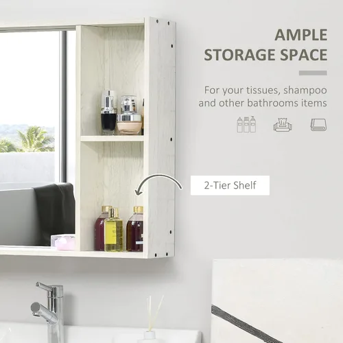 Vista 5 de kleankin Botiquín de baño de 31.5 x 25.5 pulgadas con espejo, estante de almacenamiento, armario de baño montado en la pared para sala de estar